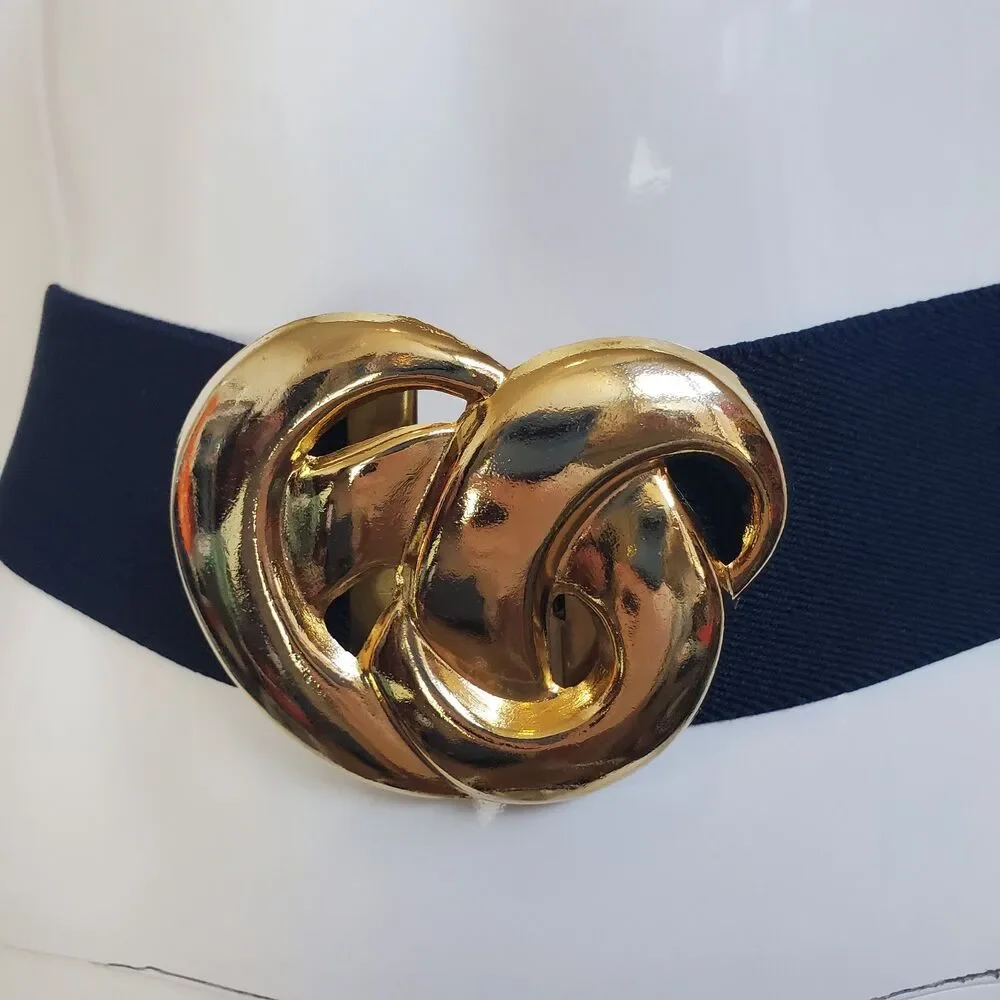 Vintage 80s Day-Lor Gold Buckle Navy Belt